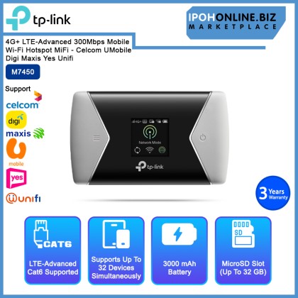 TP-LINK M7450 4G+ LTE-Advanced 300Mbps Mobile Wi-Fi Hotspot MiFi - Celcom UMobile Digi Maxis Yes Unifi